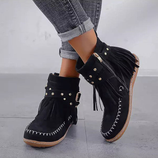 Honeylyn - Warme Vintage-Stiefel mit Fransen