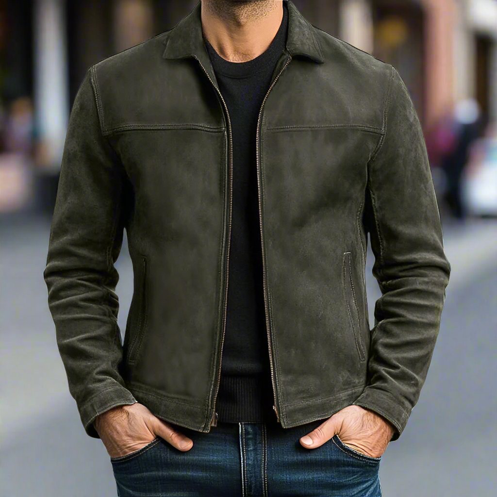 Klassische, luxuriöse, minimalistische Wildlederjacke für Herren
