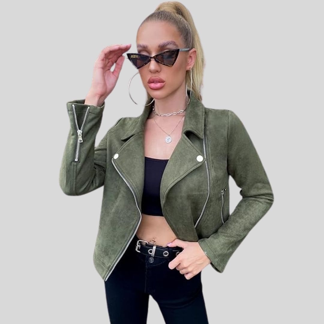 Elegante Wildlederjacke mit asymmetrischem Reißverschluss
