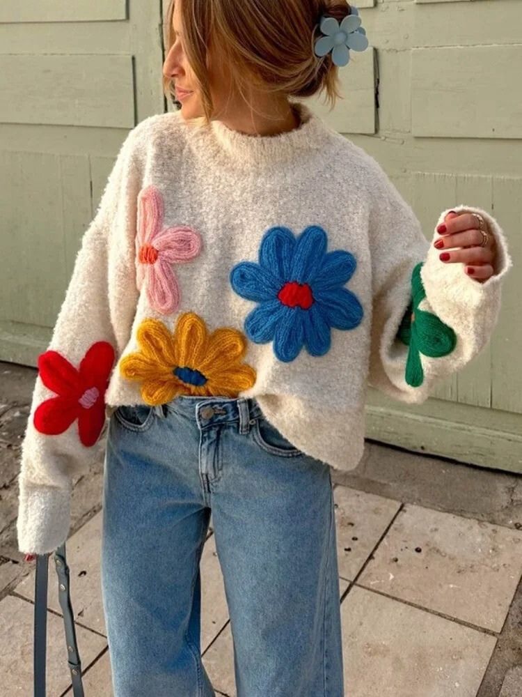 Lillymoda | Faye - Blumengestrickter Pullover