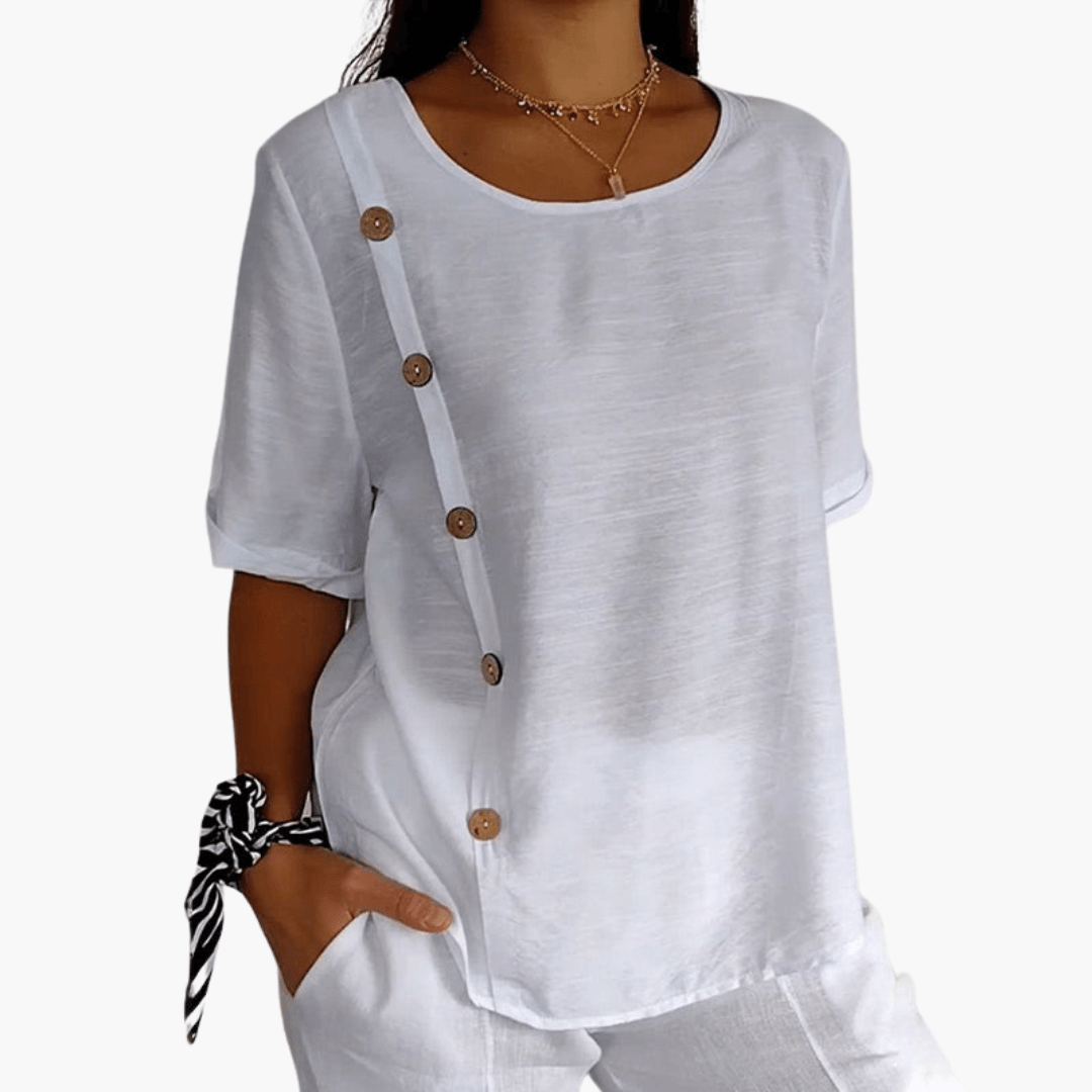 Elegante Leinenbluse mit seitlichen Knöpfen für Damen