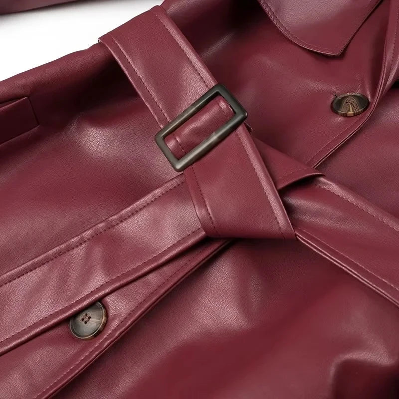 Lillymoda | Andrea - Lange Lederjacke mit Schnürung für Frauen