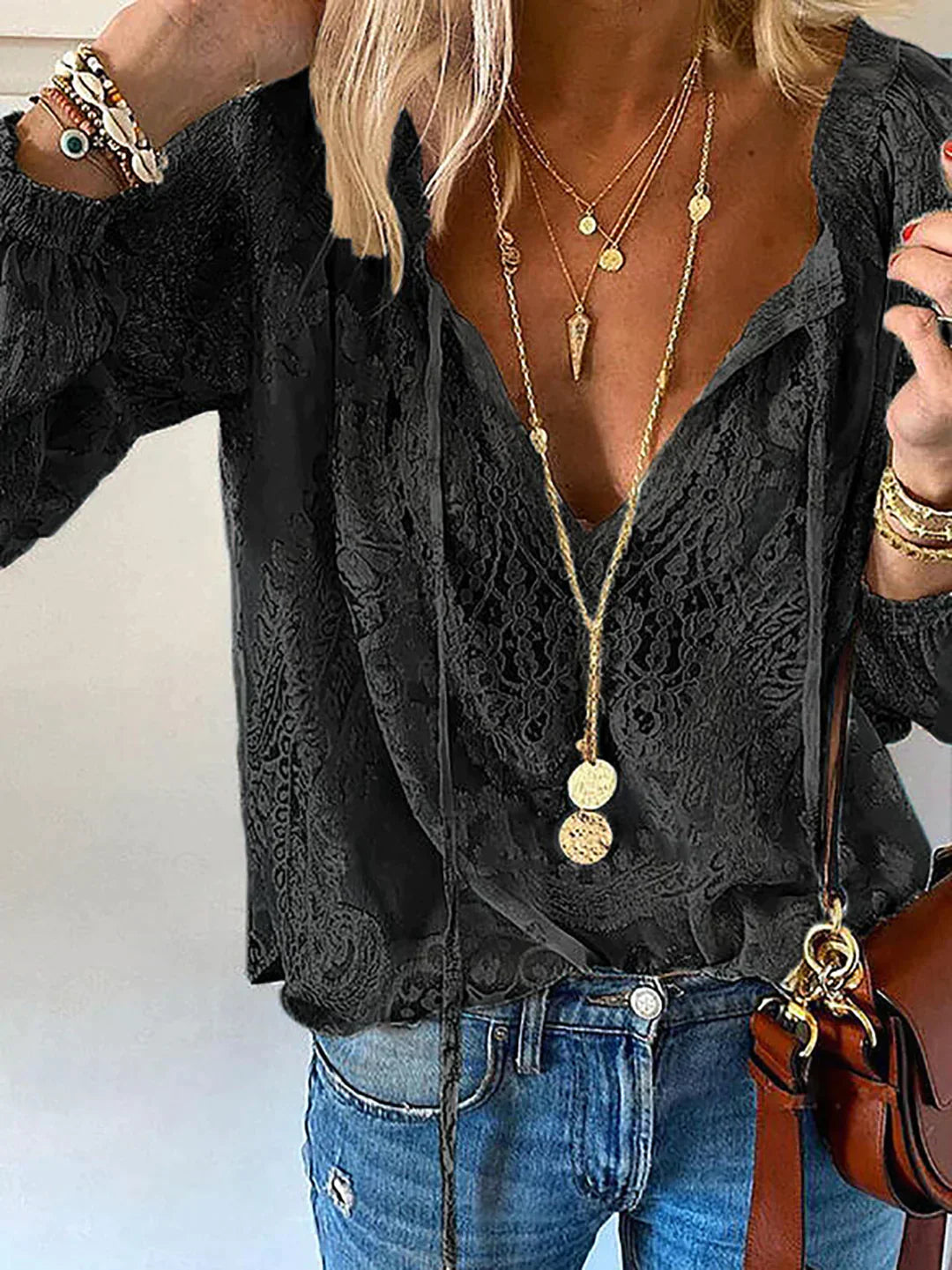Lillymoda | Isabelle - Boho-Spitzenbluse mit V-Ausschnitt