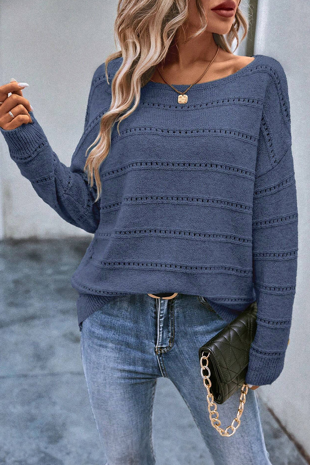 Schulterfreier Pullover – Lässiger Strickpullover für Herbst und Winter 2024 - Athina