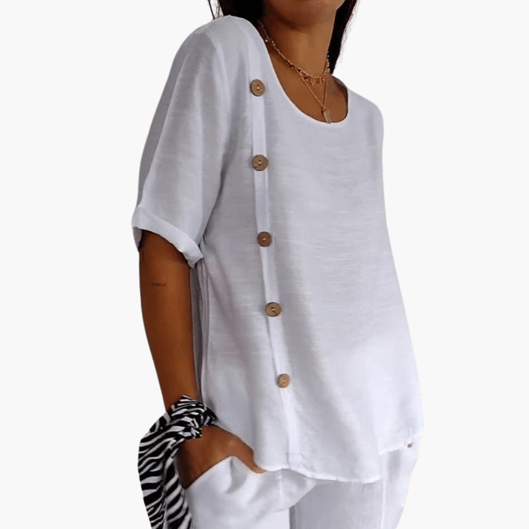 Elegante Leinenbluse mit seitlichen Knöpfen für Damen