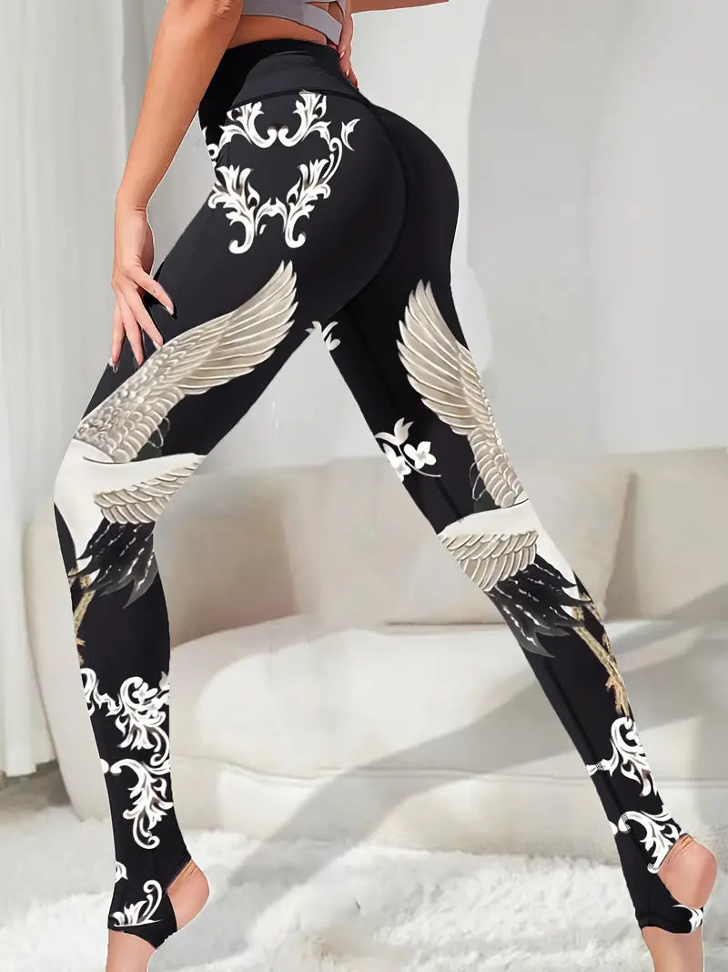 Warme Yoga-Leggings mit Kranich-Design für Stil & Komfort