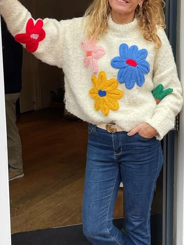 Lillymoda | Faye - Blumengestrickter Pullover