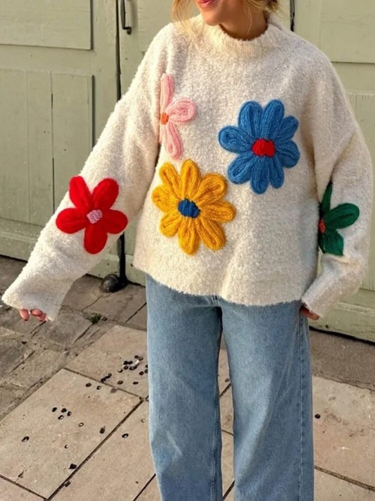Lillymoda | Faye - Blumengestrickter Pullover