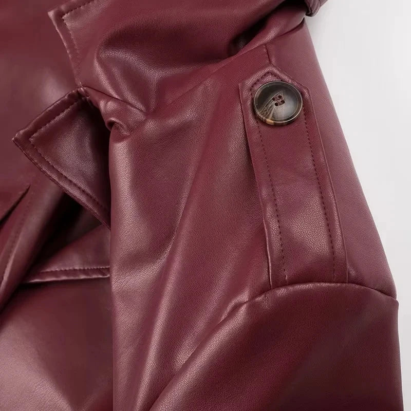 Lillymoda | Andrea - Lange Lederjacke mit Schnürung für Frauen