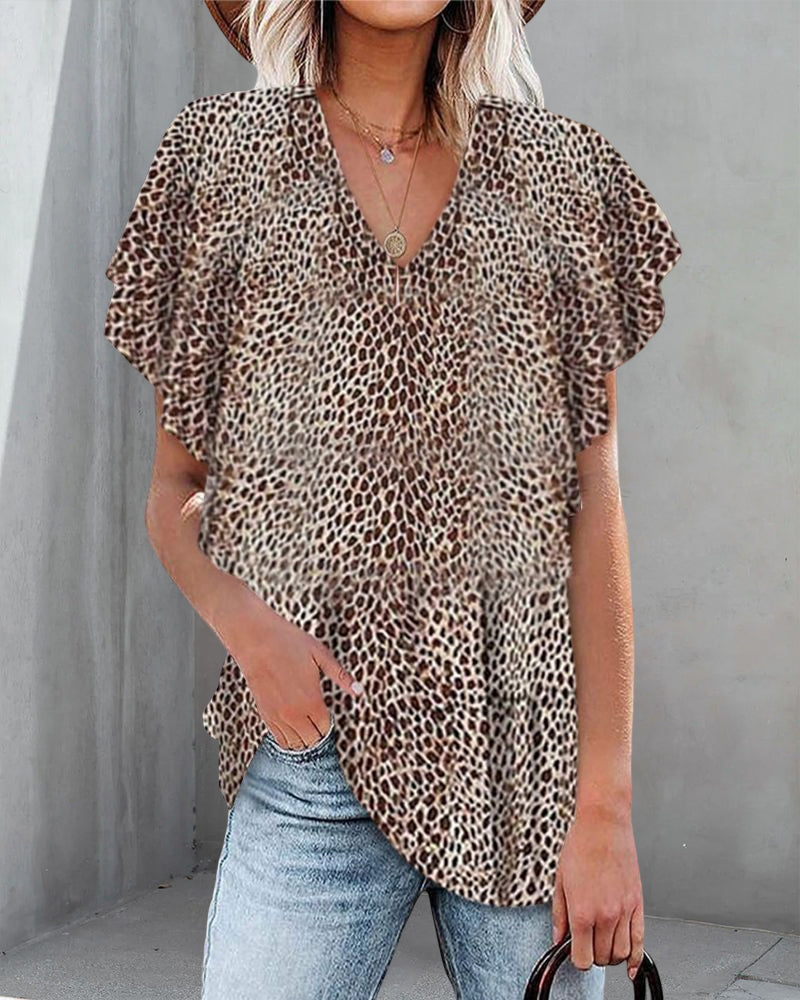 Lillymoda | Emery - stylisches Leoparden-Oberteil mit V-Ausschnitt