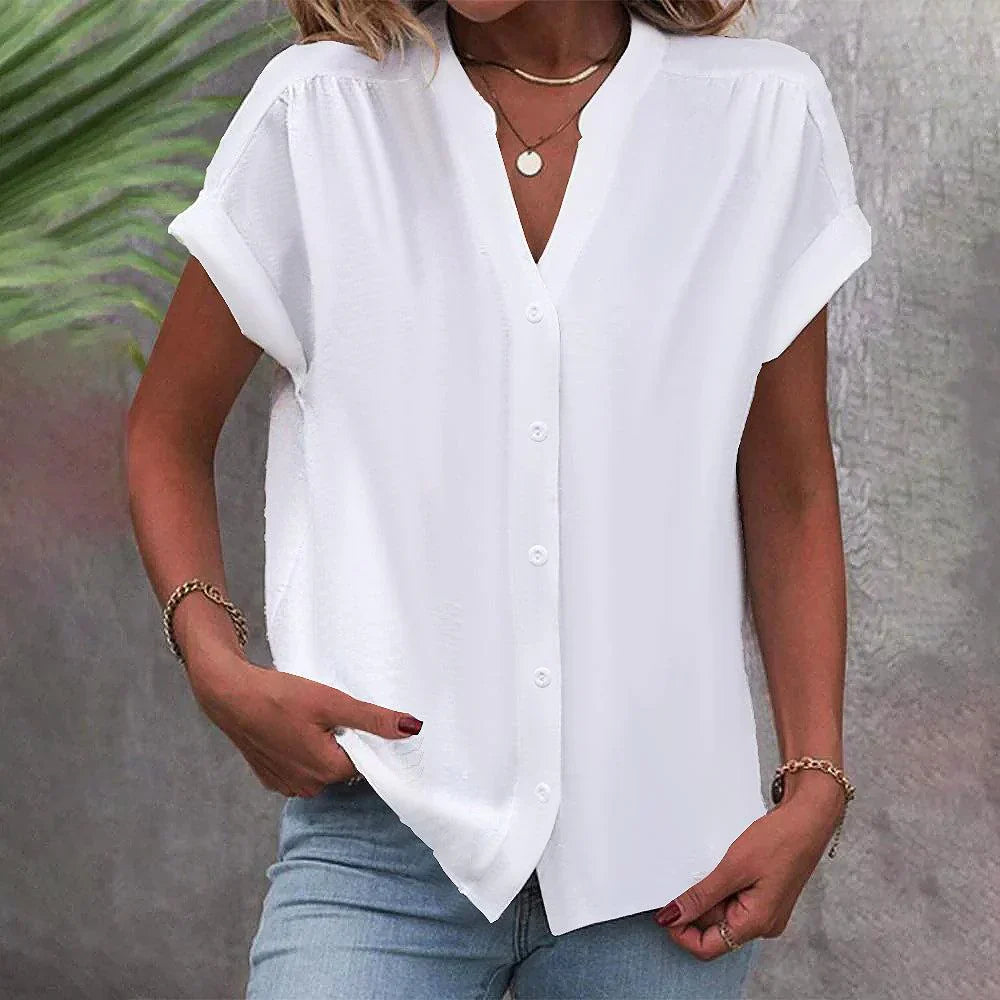 Weiße Bluse mit bequemem Schnitt und Knopfleiste – Hannelore