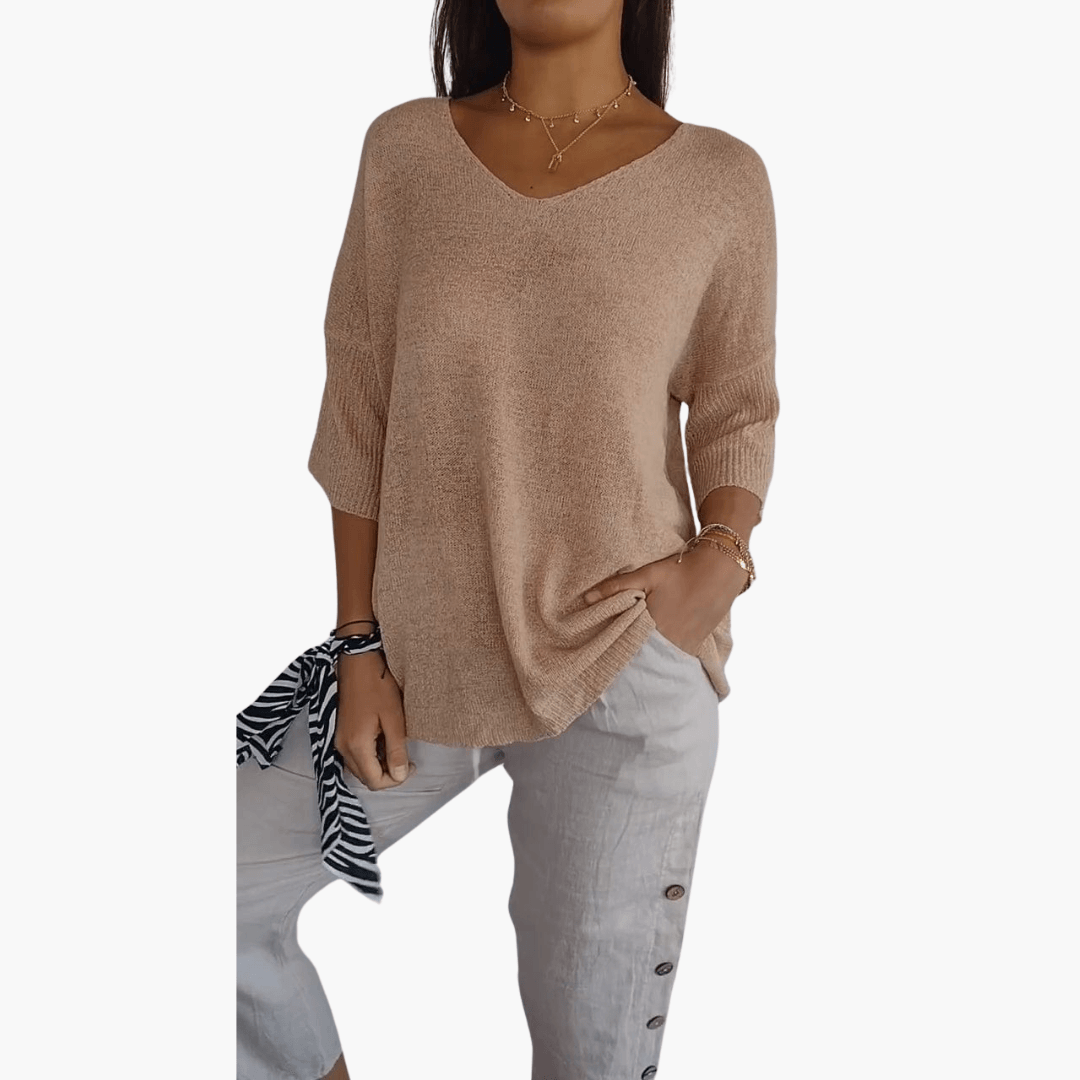 Weiches Baumwoll-Stricktop mit V-Ausschnitt für Frauen