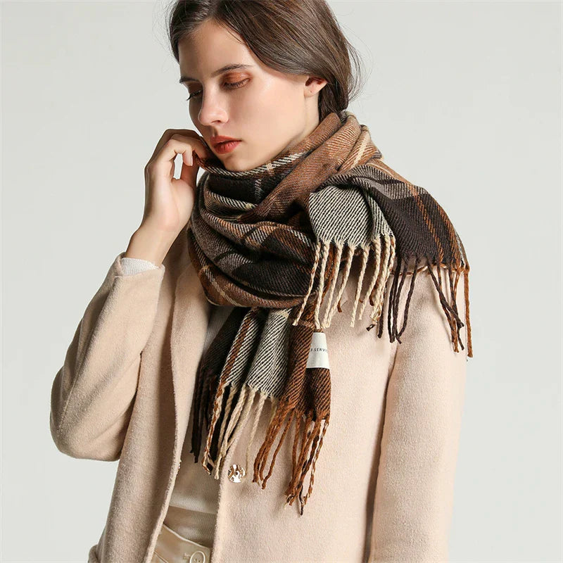 Schal im Winterstil mit britischem Karomuster dick und warm für Herbst und Winter für Frauen