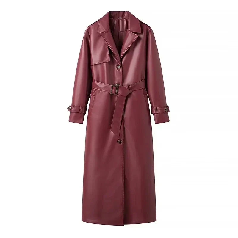 Lillymoda | Andrea - Lange Lederjacke mit Schnürung für Frauen