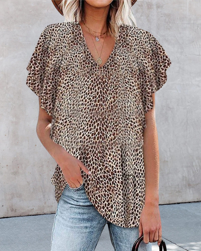 Lillymoda | Emery - stylisches Leoparden-Oberteil mit V-Ausschnitt