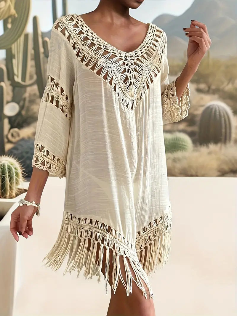 Lillymoda | Bretagne - Boho-Minikleid mit Makramee-Fransen