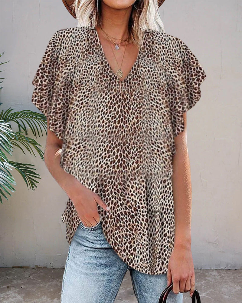 Lillymoda | Emery - stylisches Leoparden-Oberteil mit V-Ausschnitt
