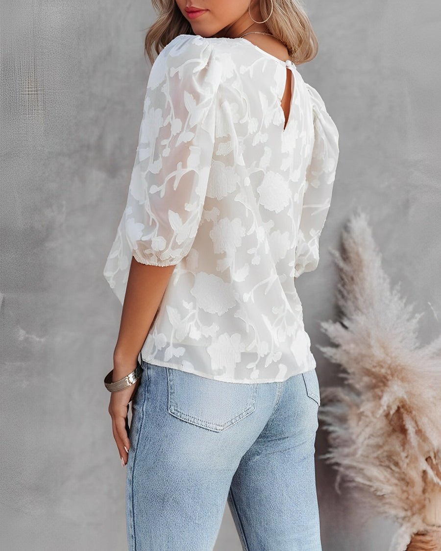 Damen Puffärmel Bluse | 3/4 Ärmel