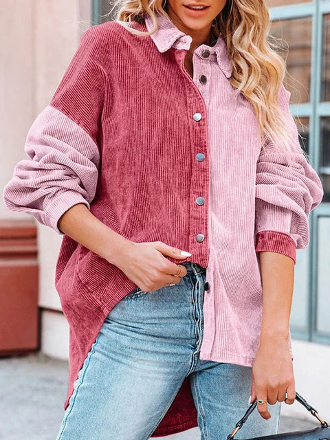 Lillymoda | Makayla - Zweifarbiges Cord-Hemd in Übergröße