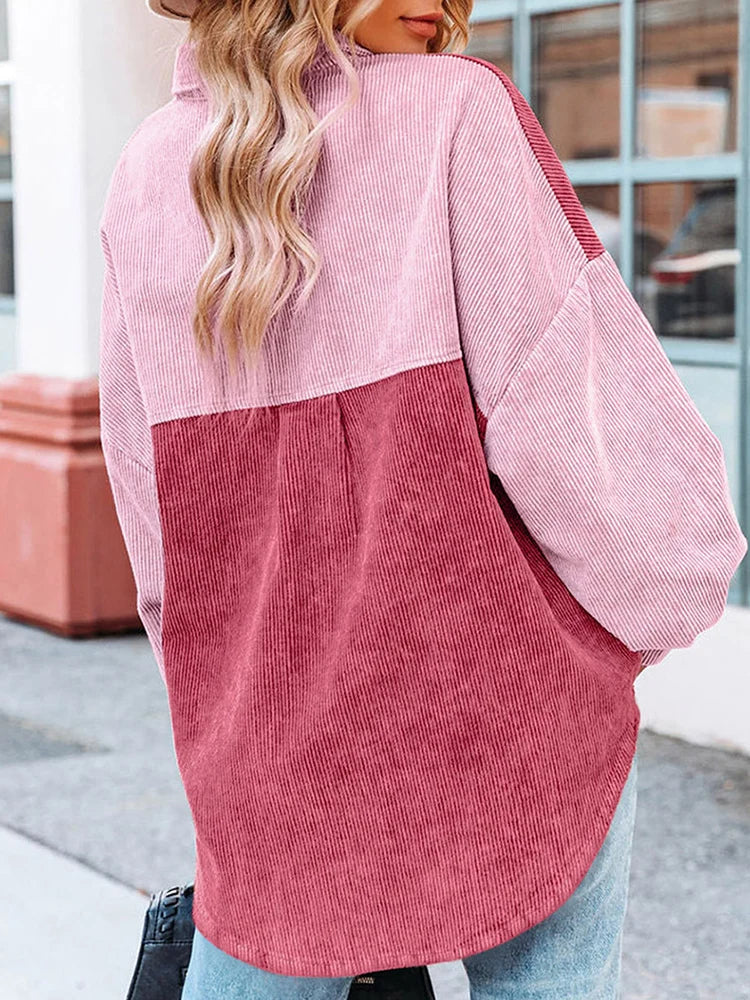 Lillymoda | Makayla - Zweifarbiges Cord-Hemd in Übergröße