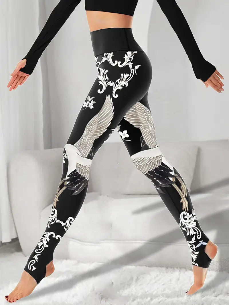 Warme Yoga-Leggings mit Kranich-Design für Stil & Komfort