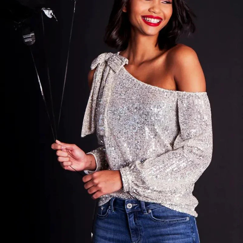Lillymoda | Eliana - Elegantes Schulterfreies Pailletten-Top