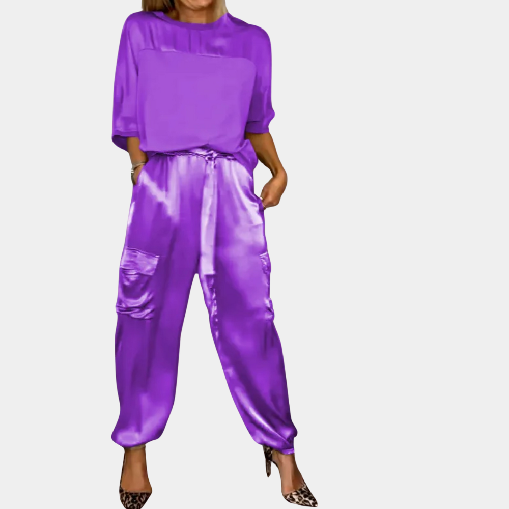 Lillymoda | Danika - elegant satin chic set [top+pants]