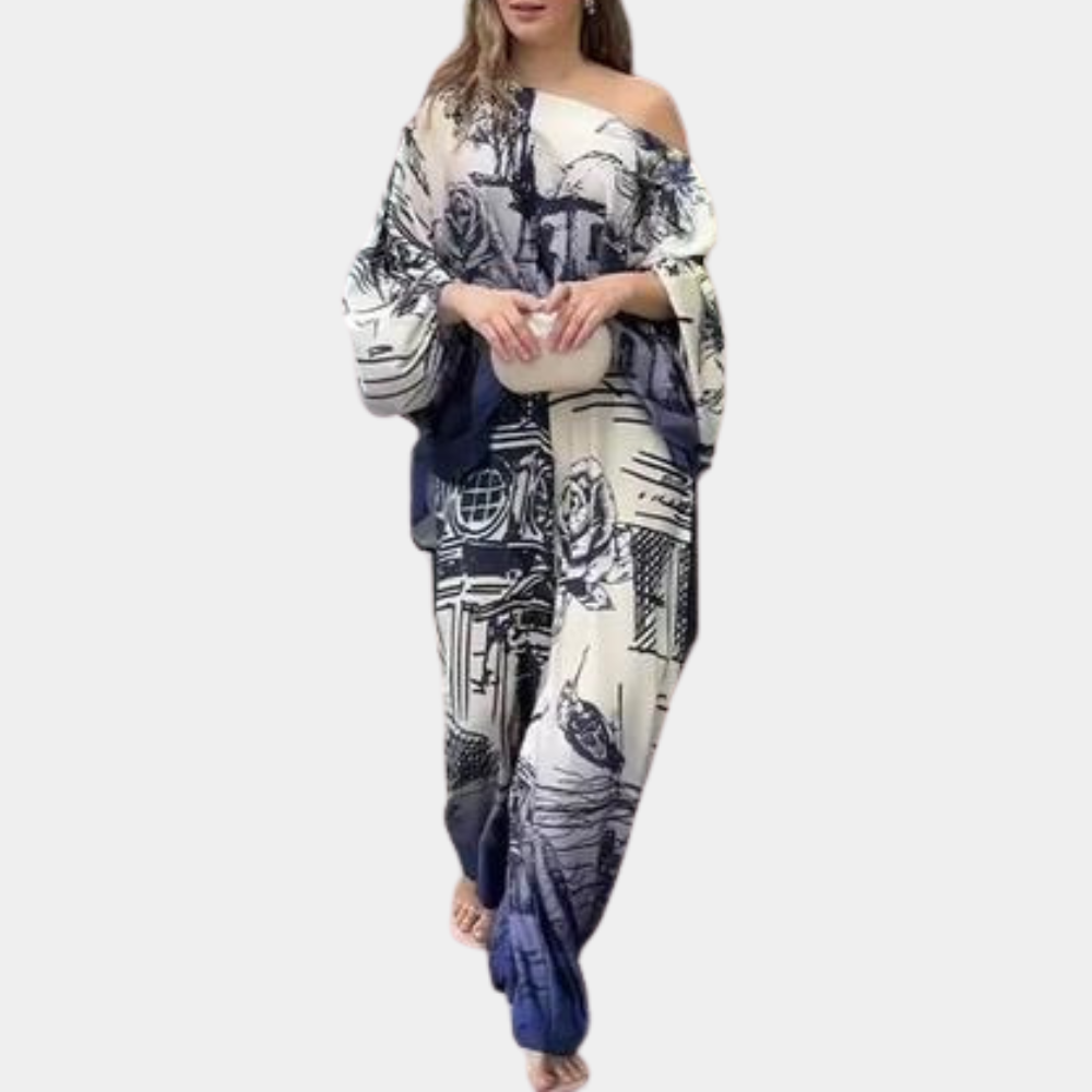 Lillymoda | Davina - elegantes bedrucktes lockeres Set [Oberteil + Hose]