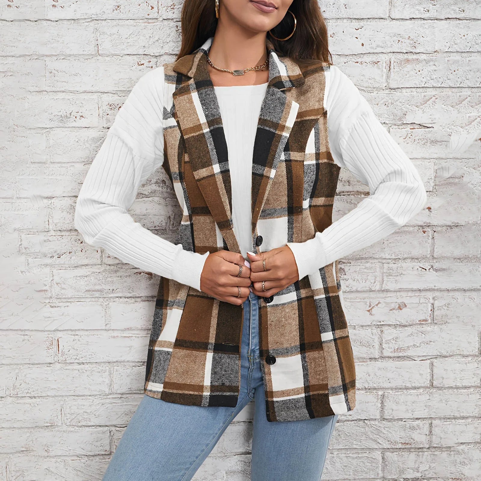 Lillymoda | Avalynn - Trendy Karierte Lange Weste