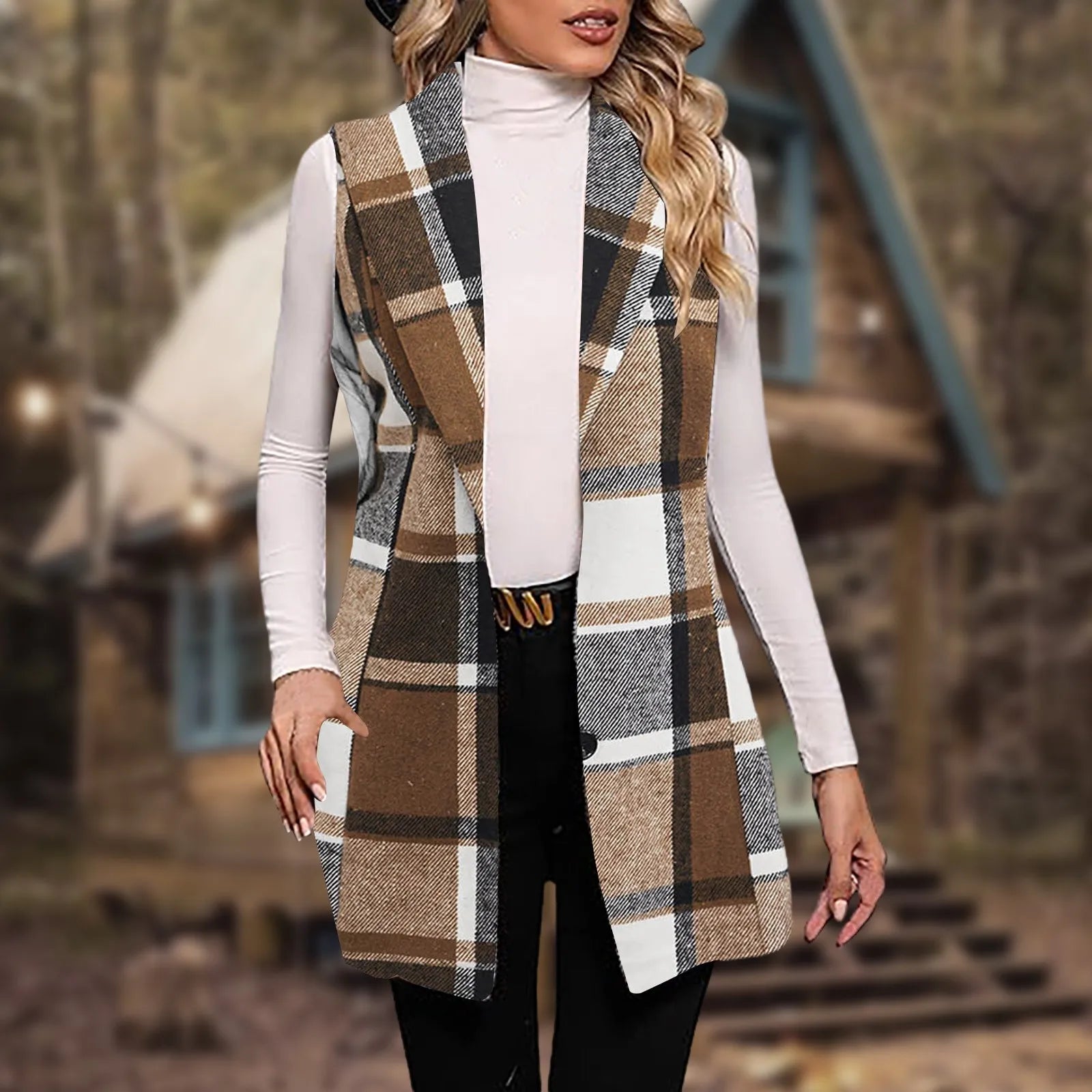 Lillymoda | Avalynn - Trendy Karierte Lange Weste