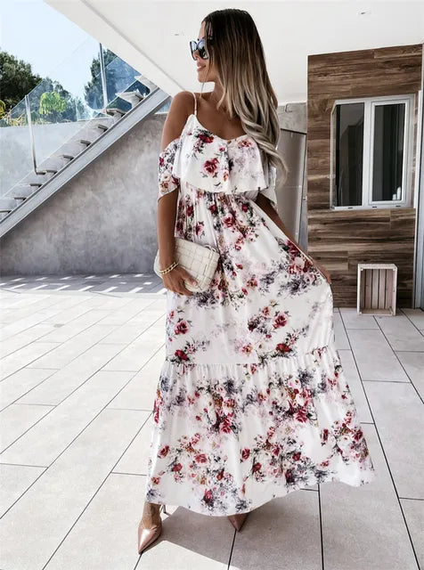 Lillymoda | Anaya - Blumiges Off-Shoulder Maxikleid
