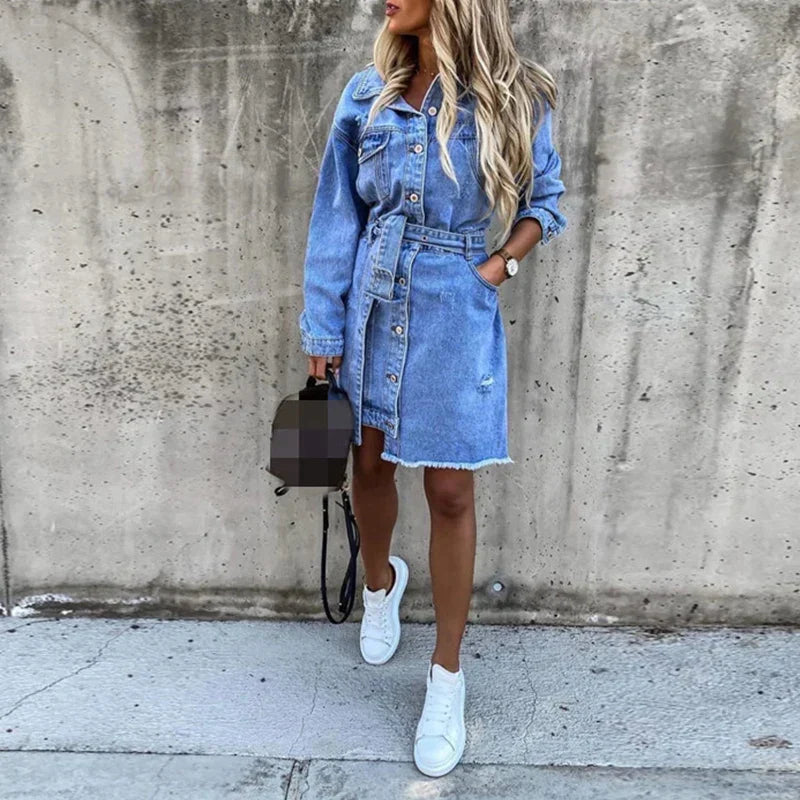 Lillymoda | Emily - elegantes Denim-Kleid mit Gürtel