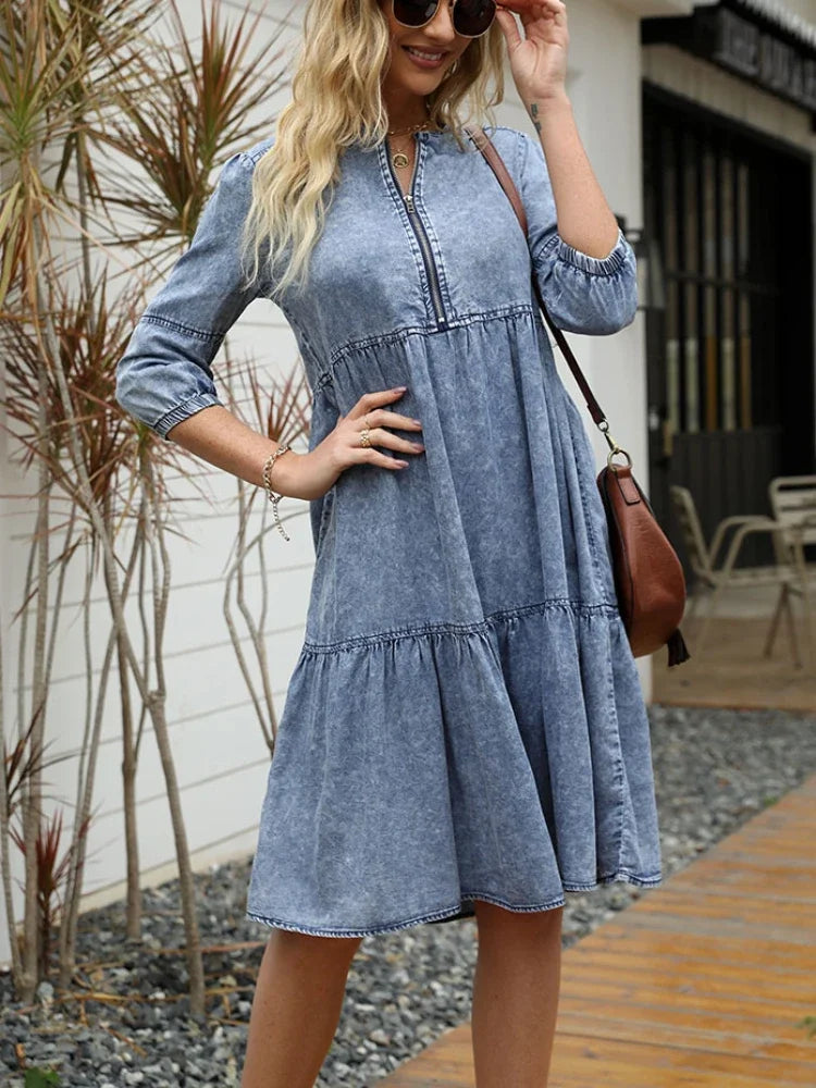 Lillymoda | Eleanor - Langärmeliges Kleid aus Denim