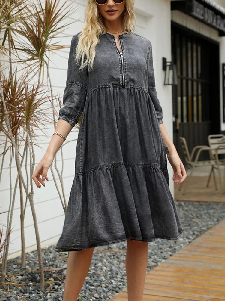Lillymoda | Eleanor - Langärmeliges Kleid aus Denim