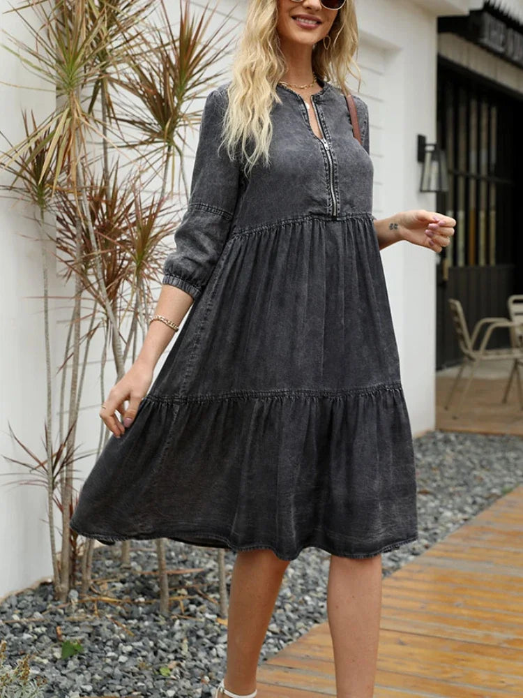 Lillymoda | Eleanor - Langärmeliges Kleid aus Denim