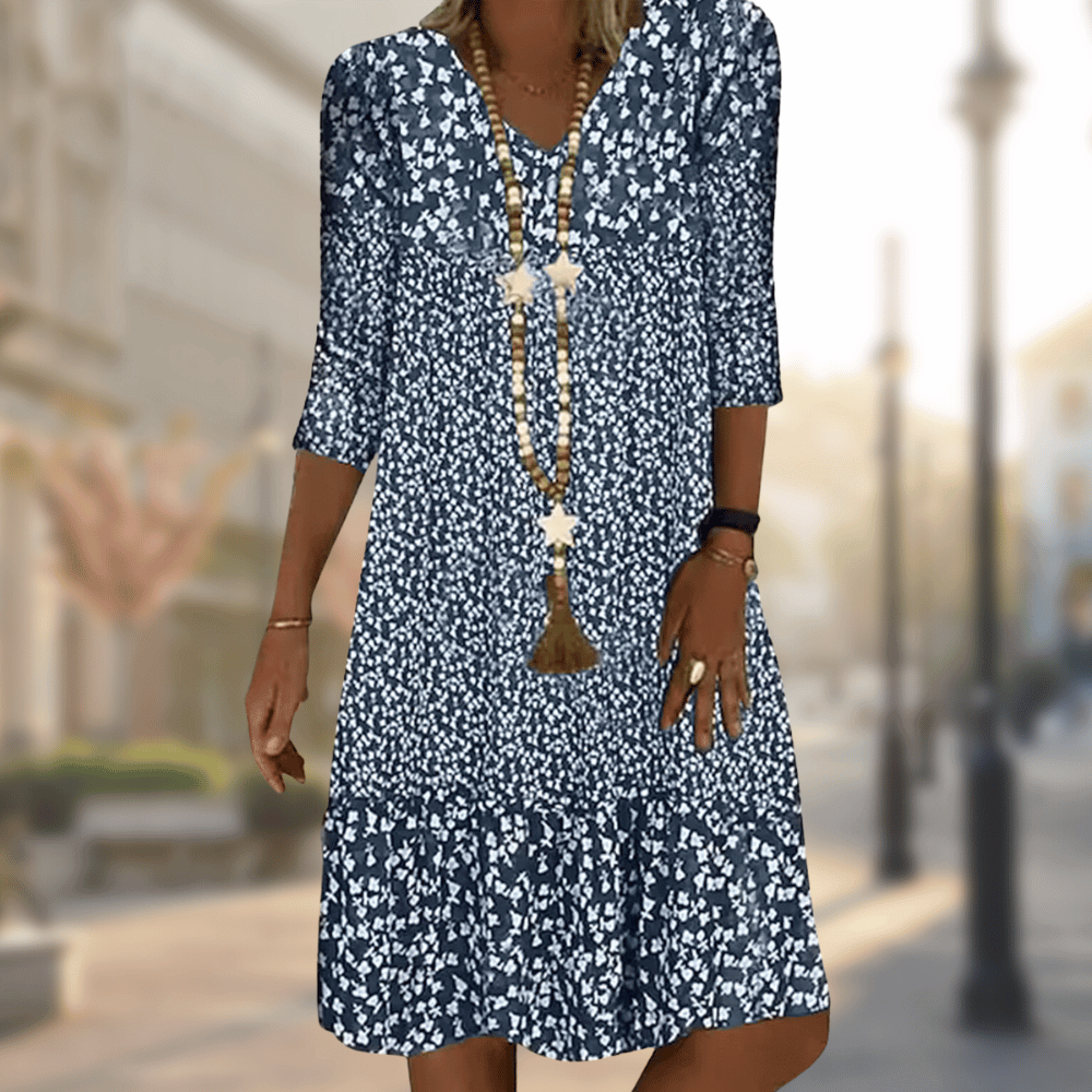 Lillymoda | Avery - Bedrucktes Lockeres Kleid mit V-Ausschnitt