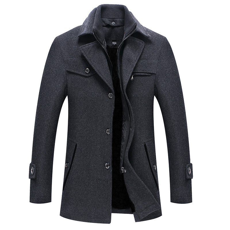 Einreihiger Woll-Trenchcoat für Herren mit Reißverschluss – Wollmantel – Winterjacken für Herren