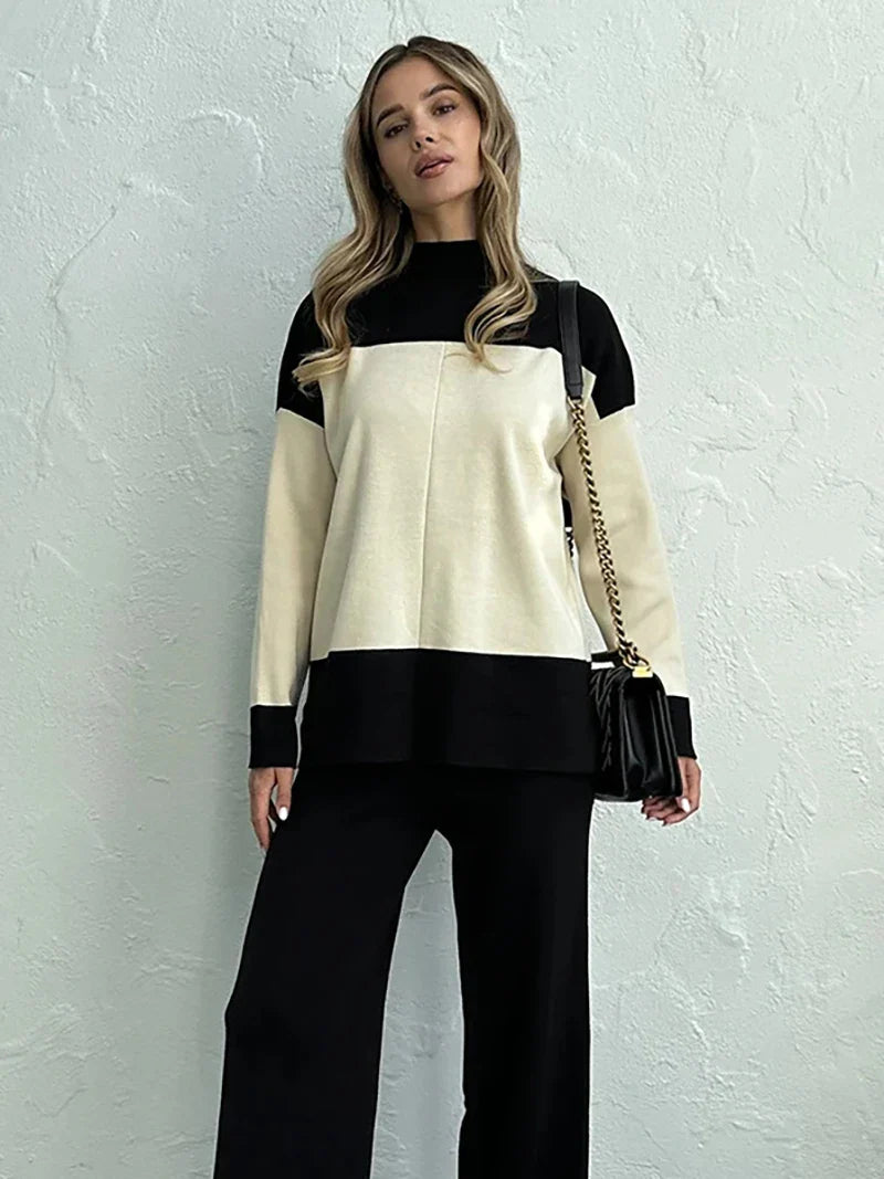 Lillymoda | Izabella - Elegantes Zweifarbiges Strickset [Pullover+Hose]