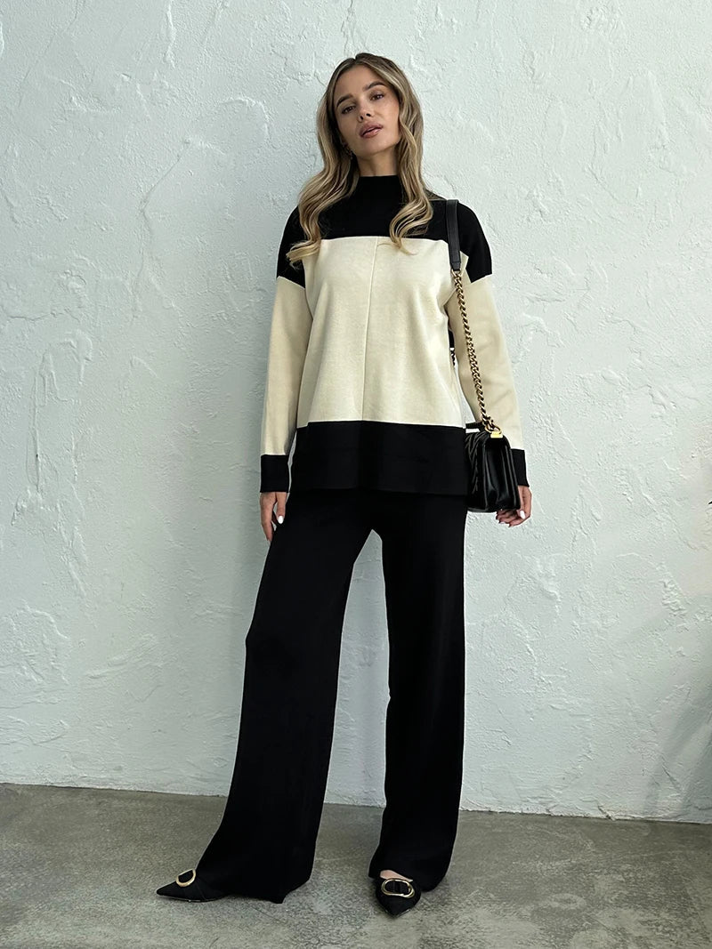 Lillymoda | Izabella - Elegantes Zweifarbiges Strickset [Pullover+Hose]
