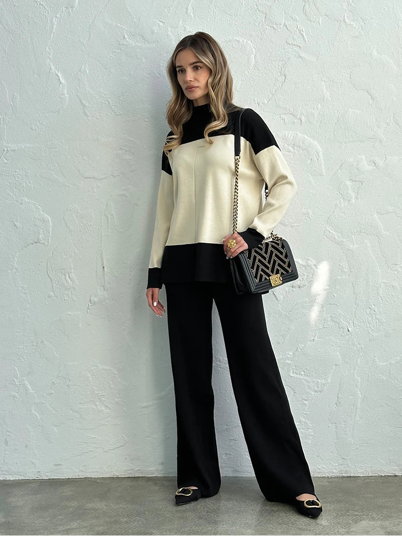 Lillymoda | Izabella - Elegantes Zweifarbiges Strickset [Pullover+Hose]