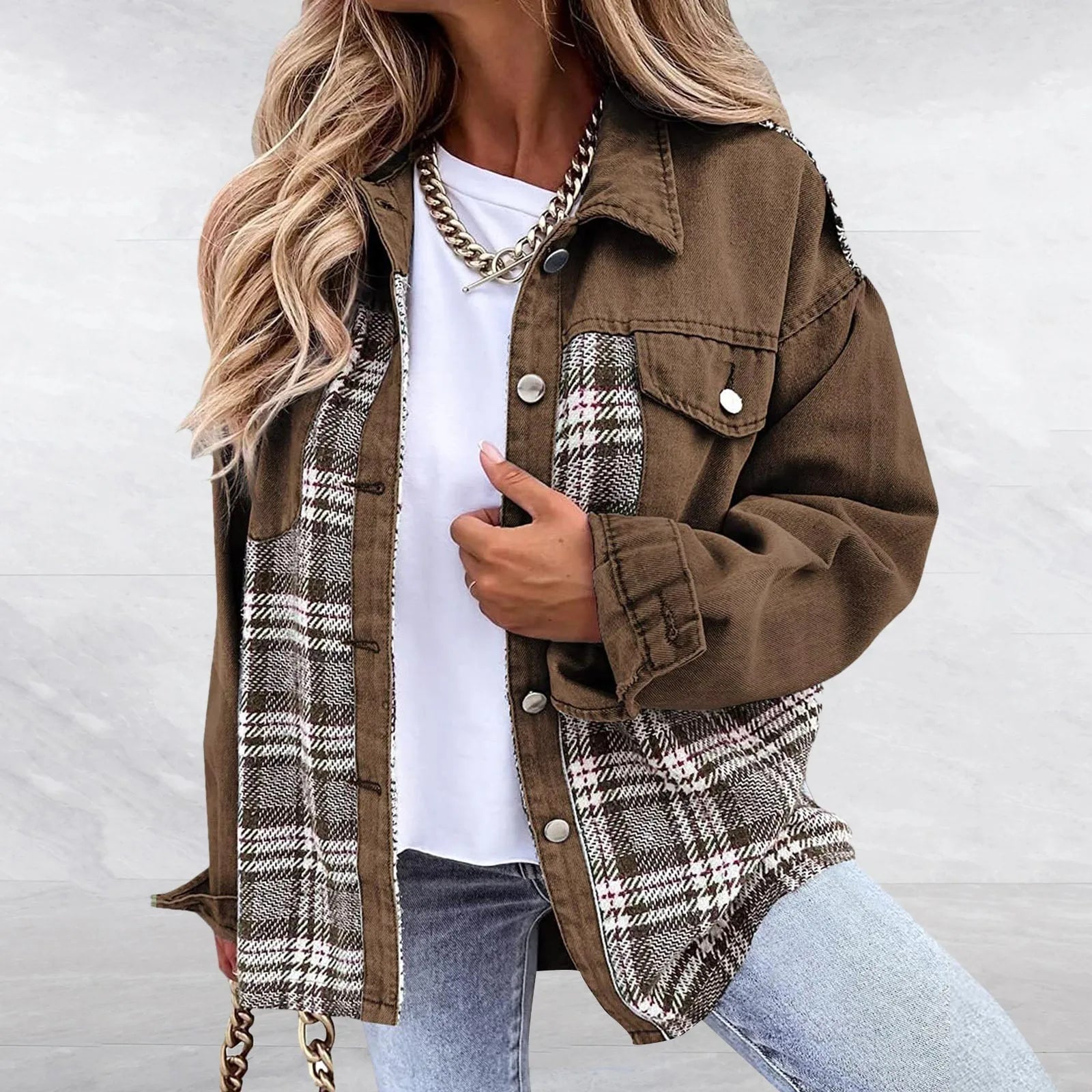 Lillymoda | Faith - Lässiger Karierter Denim-Mantel