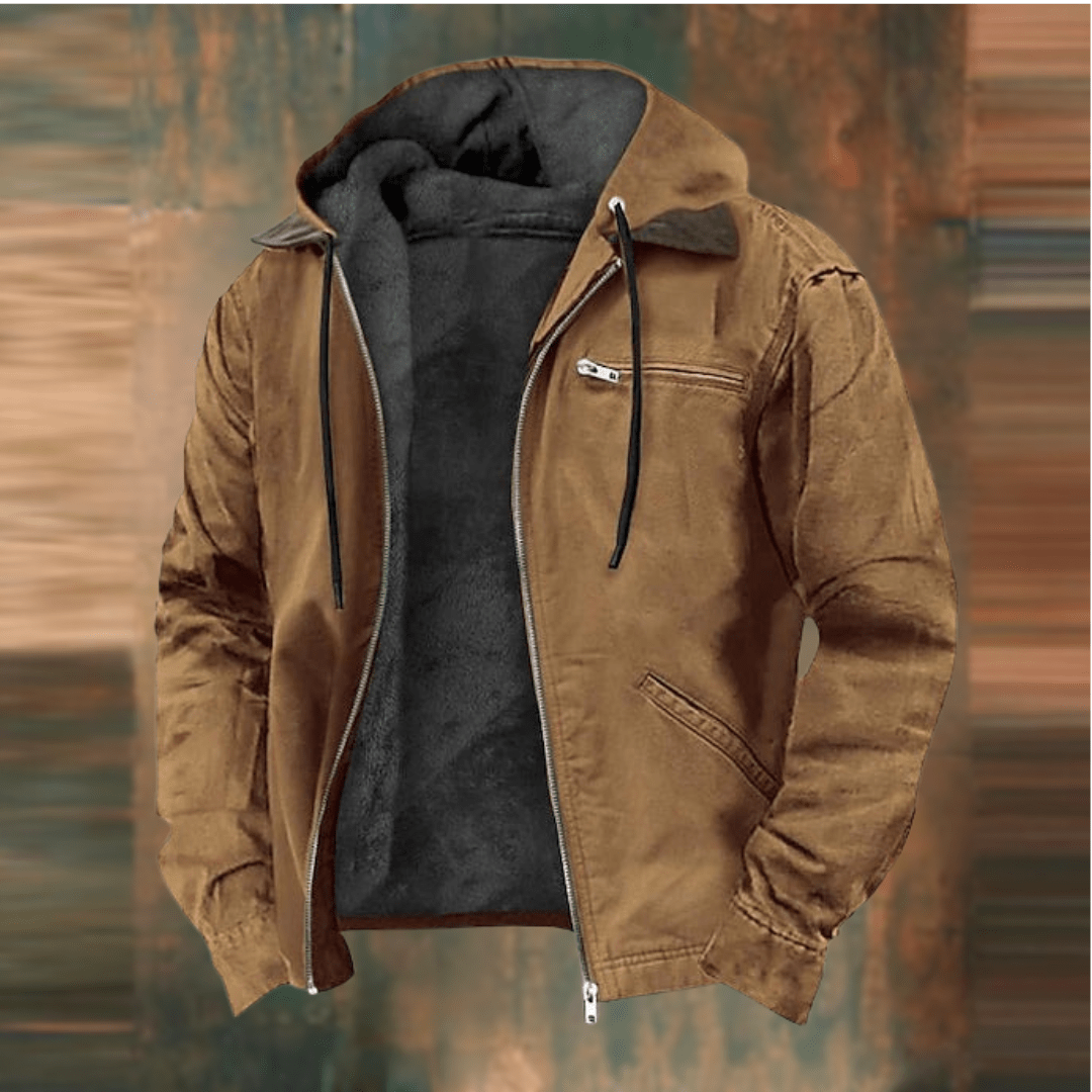 Fleece-gefütterte Jacke – mit Kapuze – mit Reißverschluss – Winterjacke – Herrenjacken