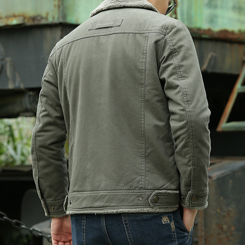 Fliegerjacke – Taschen – mit Knöpfen – Fleece-gefütterte Jacke – Winterjacke für Herren