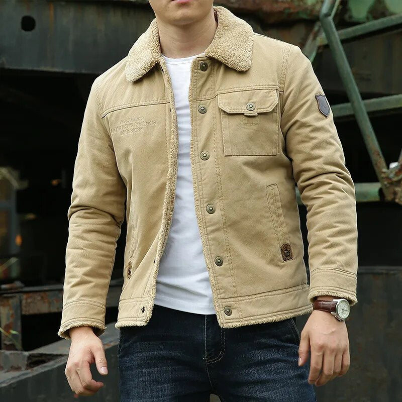 Fliegerjacke – Taschen – mit Knöpfen – Fleece-gefütterte Jacke – Winterjacke für Herren
