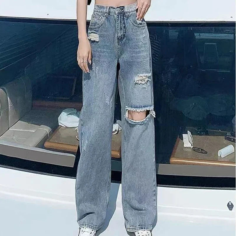 Brett - Lässige Weitbeinige Zerrissene Jeans