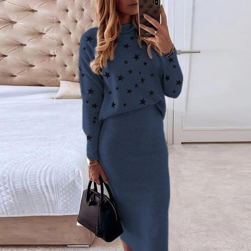 Zweiteiliges Damen-Set mit Pullover & Midirock – Lina
