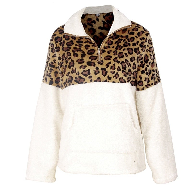 Leoparden-Fleece-Sweatshirt für Damen