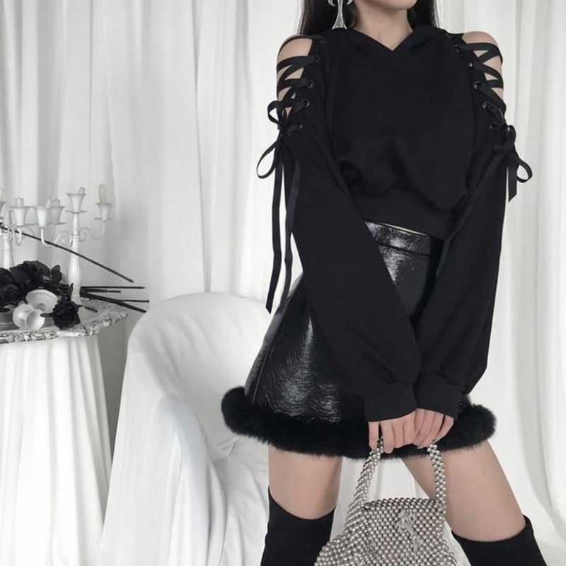Damen-Sweatshirt mit Schnürung an den Schultern