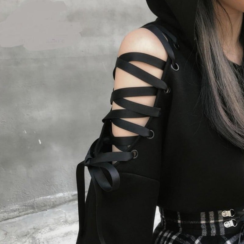 Damen-Sweatshirt mit Schnürung an den Schultern