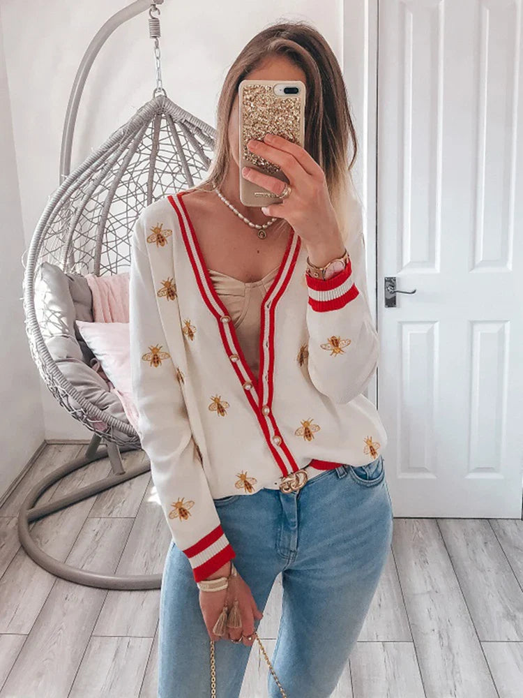 Lillymoda | Emerie - Gestrickte Strickjacke mit Stickerei